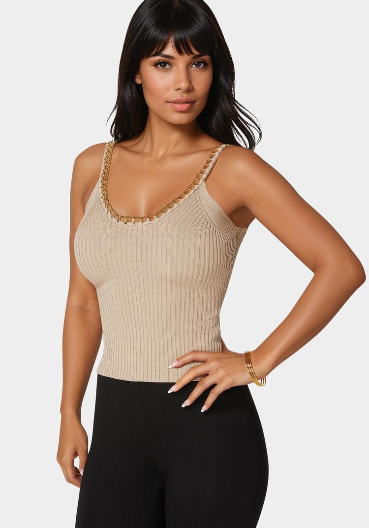 Bebe Braided Chain Textured Knit Top