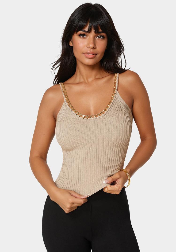bebe Braided Chain Textured Knit Top