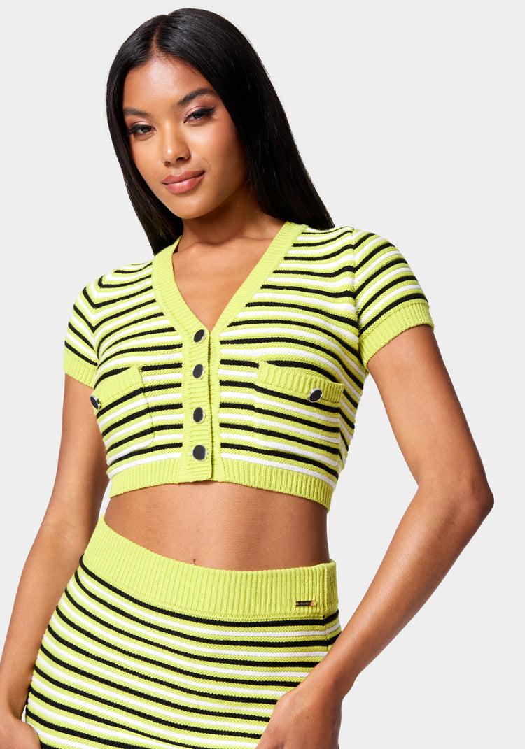 bebe Button Front Cropped Cardigan Sweater