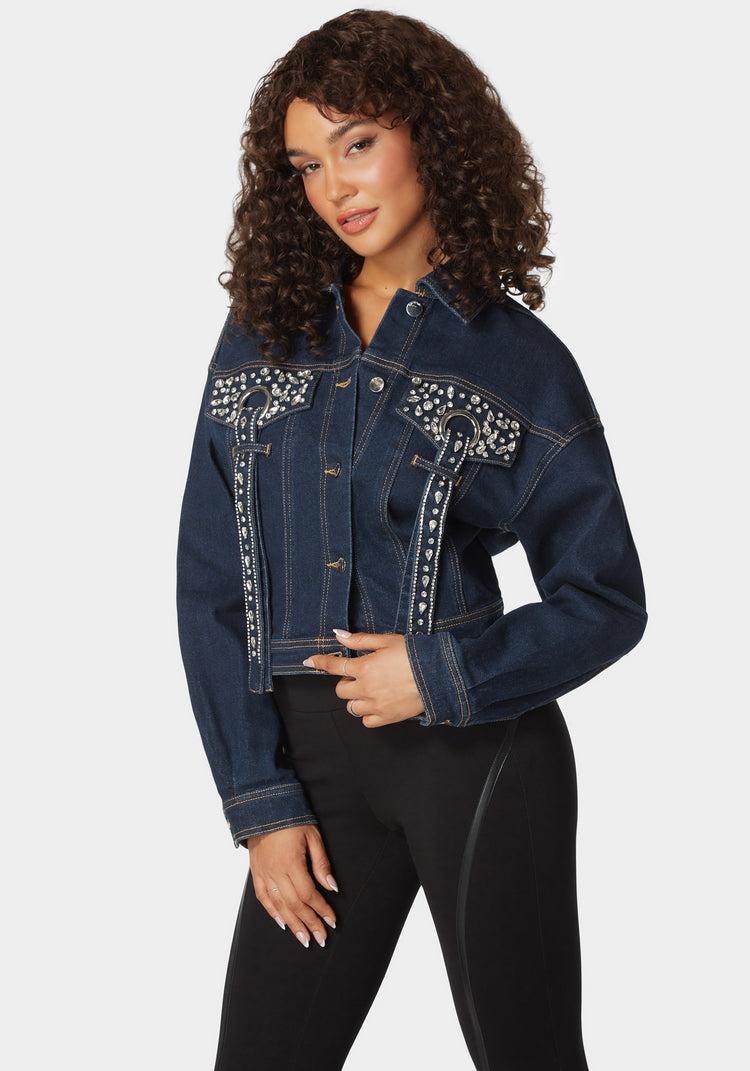 Bebe Button Front Stud Detail Denim Jacket