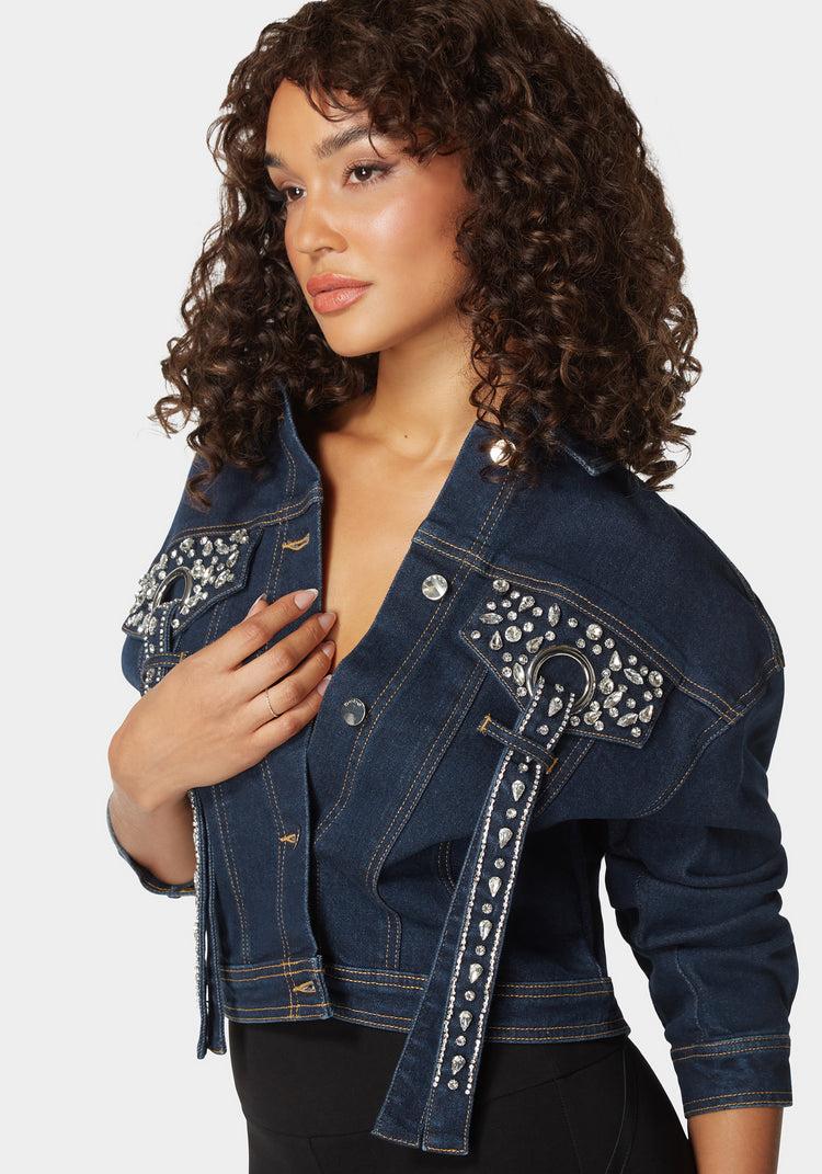 Bebe Button Front Stud Detail Denim Jacket