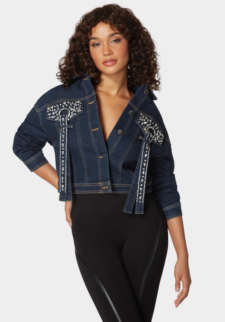 bebe Button Front Stud Detail Denim Jacket