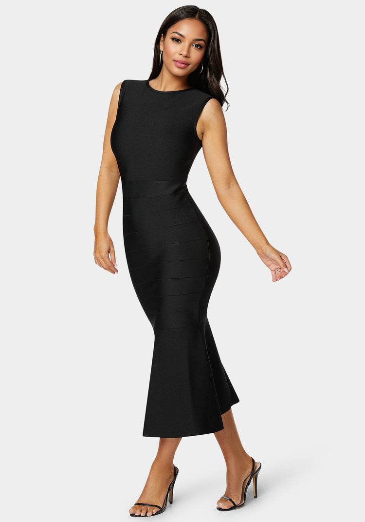 Bebe Cap Sleeve Bandage Flounce Dress