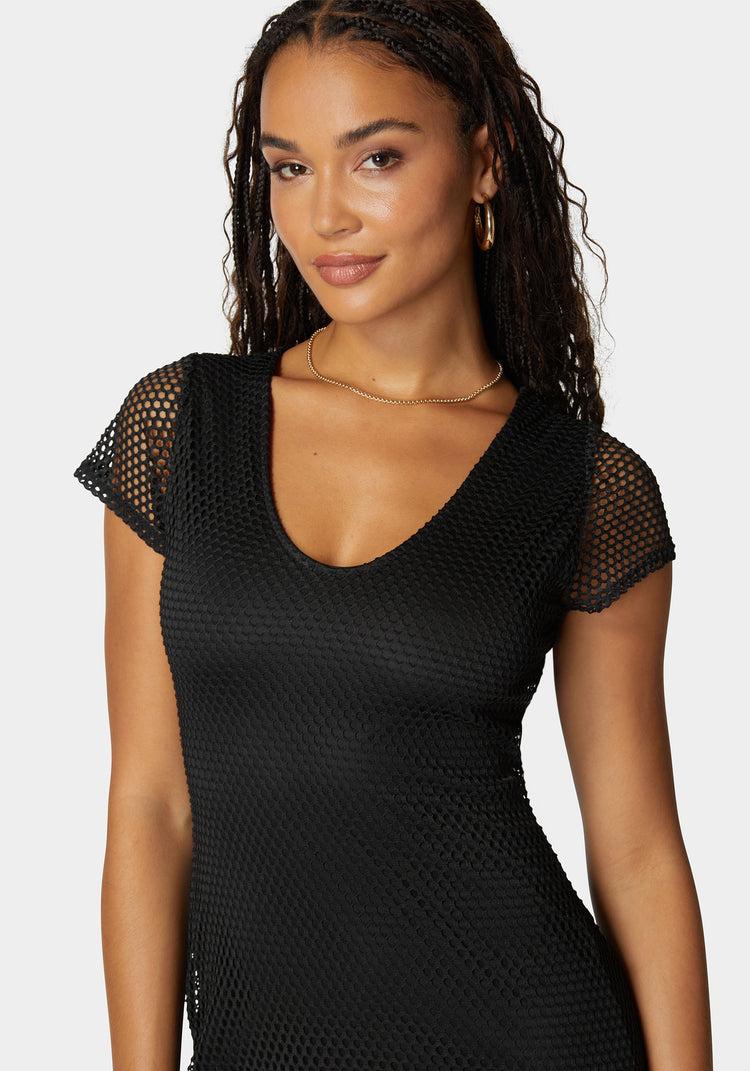 Bebe Cap Sleve Fishnet Dress