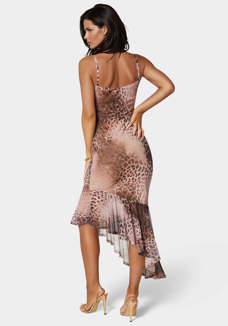 Bebe Cascade High Low Mesh Dress