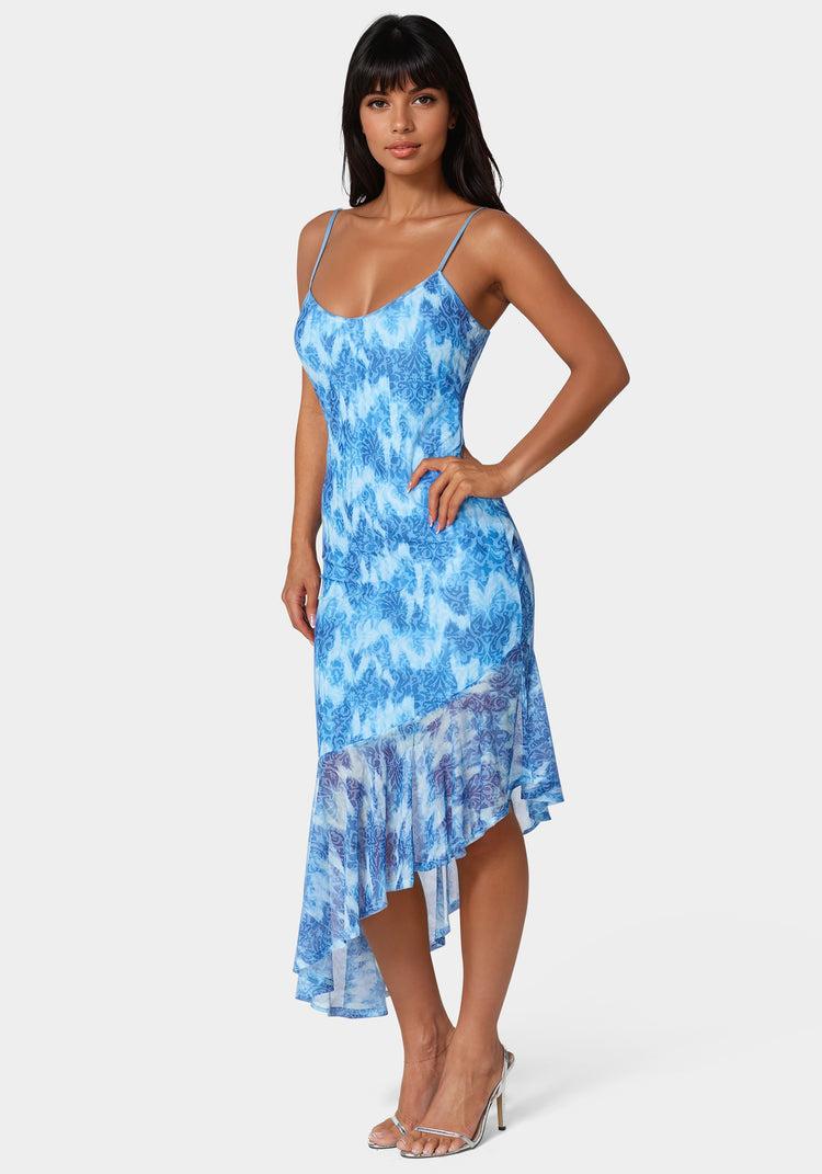 Bebe Cascade High Low Mesh Dress
