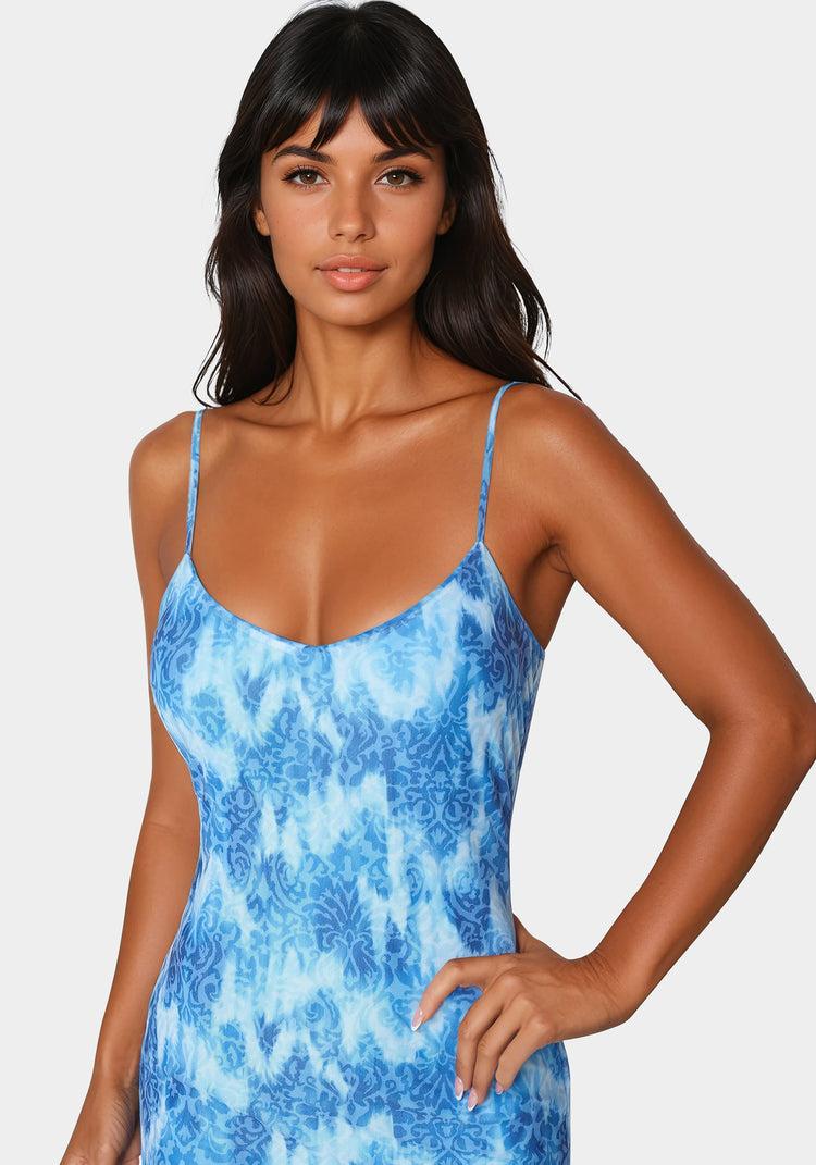 Bebe Cascade High Low Mesh Dress