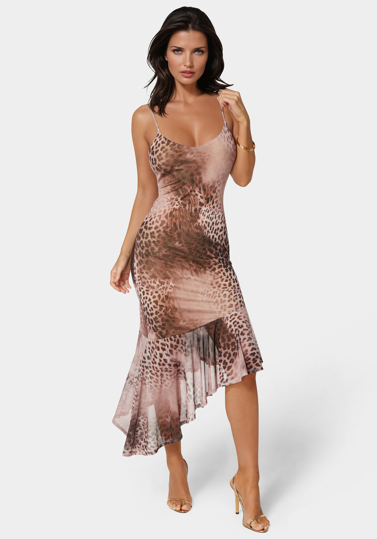 bebe Cascade High Low Mesh Dress
