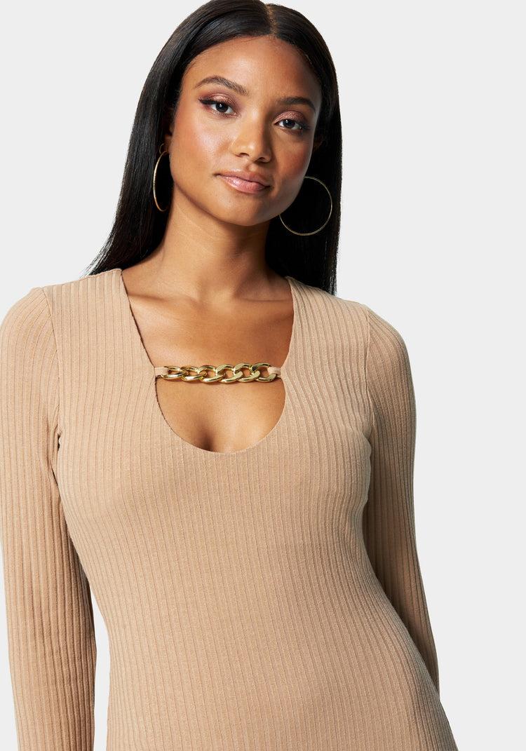 Bebe Chain Detail Rib Dress