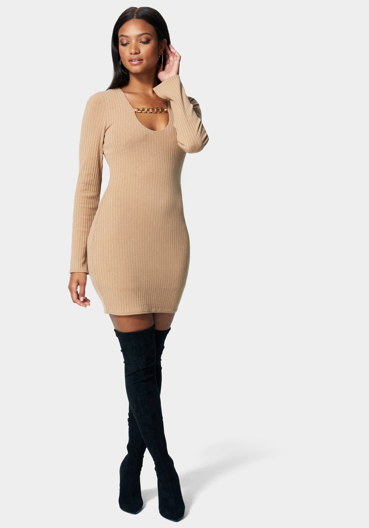 bebe Chain Detail Rib Dress