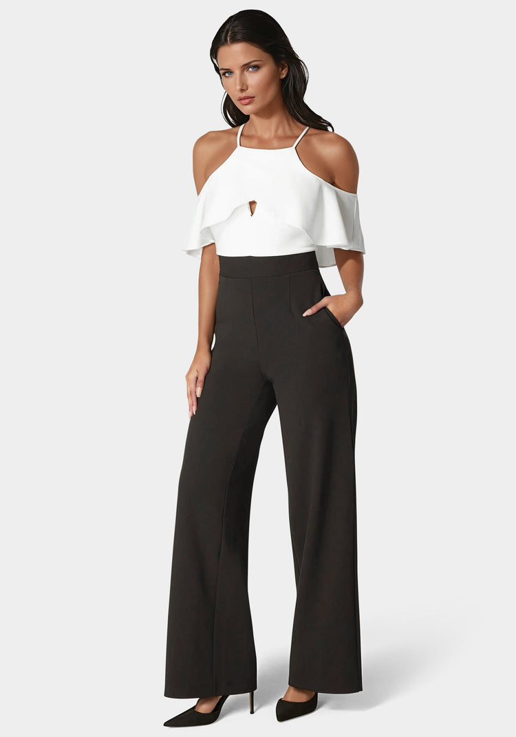 Bebe Cold Shoulder Palazzo Leg Jumpsuit