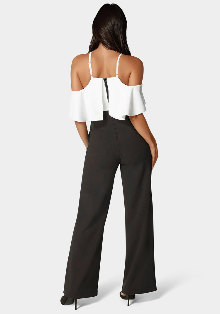 Bebe Cold Shoulder Palazzo Leg Jumpsuit