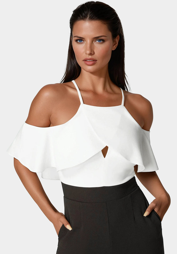 Bebe Cold Shoulder Palazzo Leg Jumpsuit