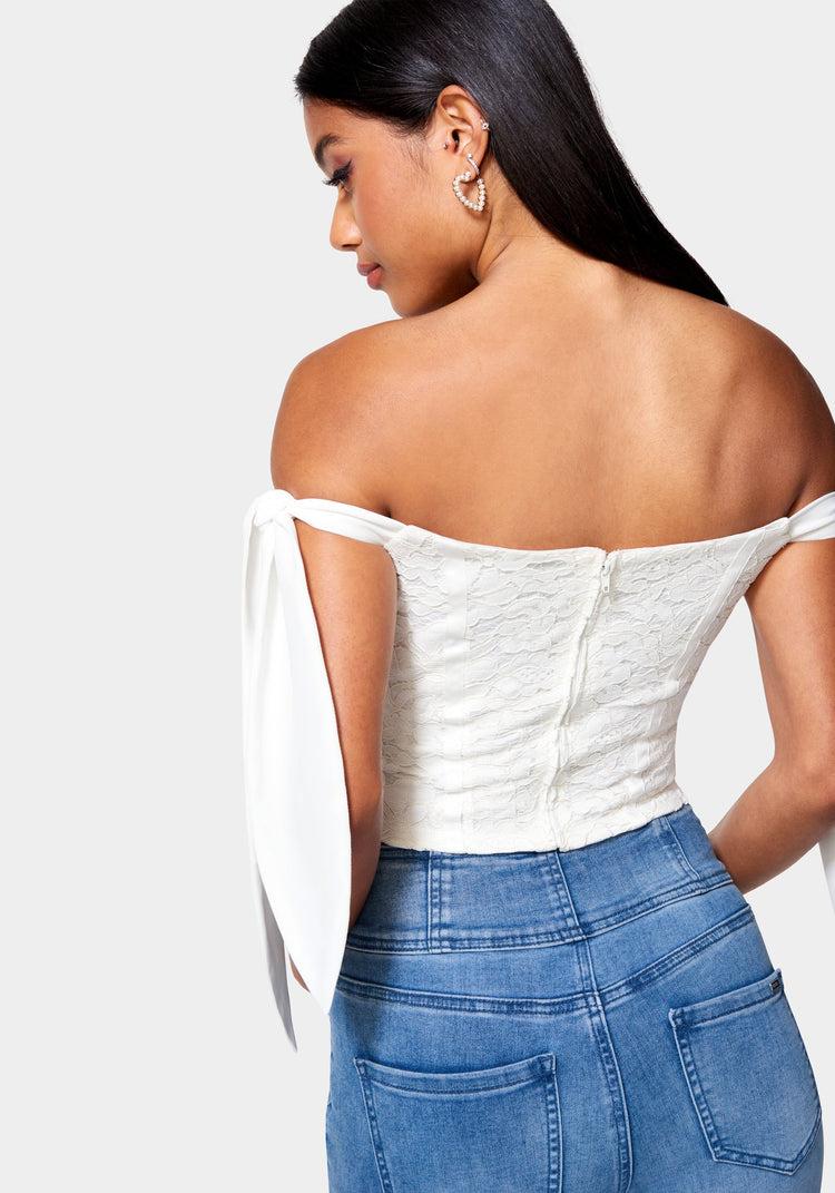 Bebe Corded Lace Bustier With Chiffon Tie