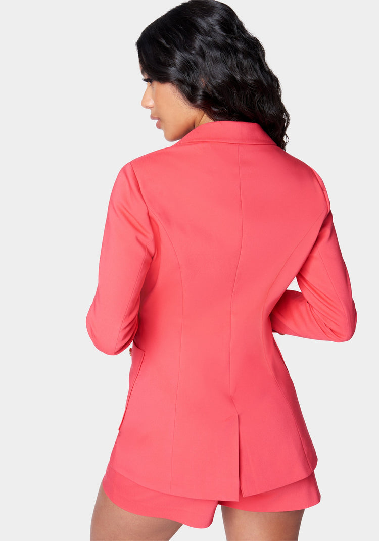 Bebe Cotton Sateen Patch Pockets Detail Blazer