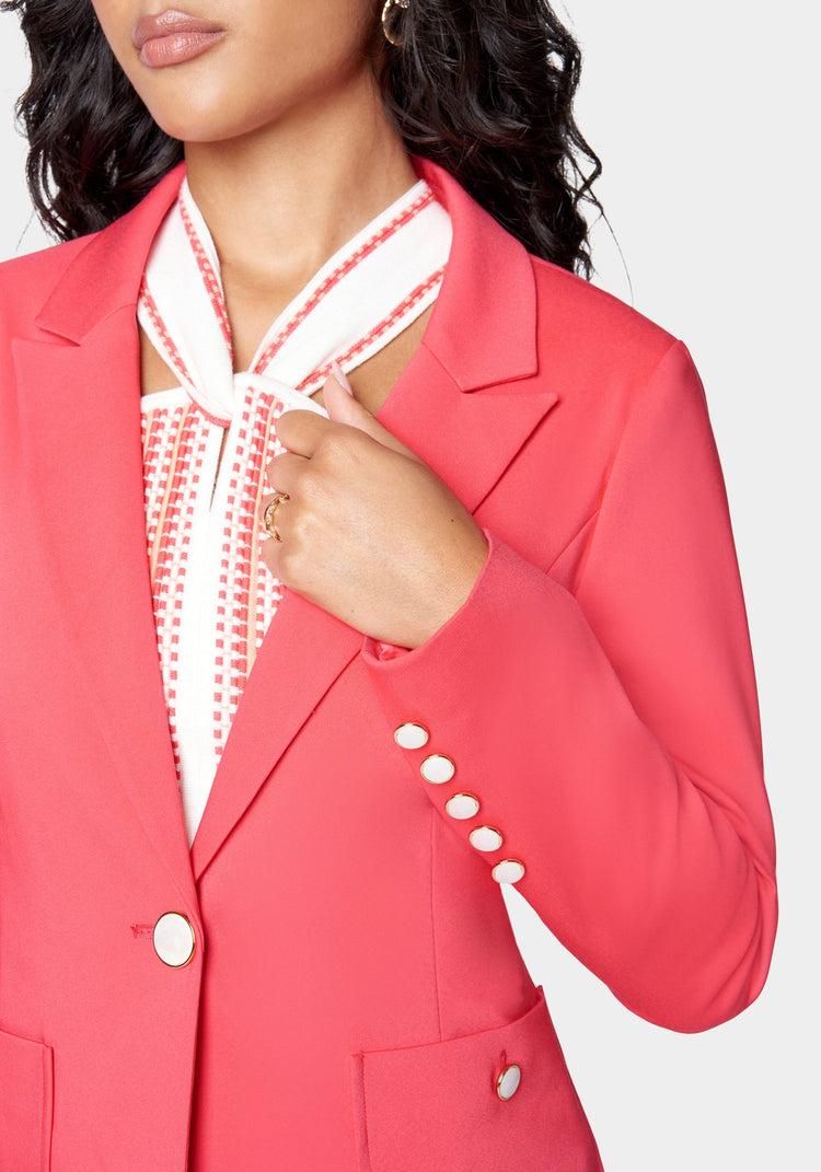 Bebe Cotton Sateen Patch Pockets Detail Blazer
