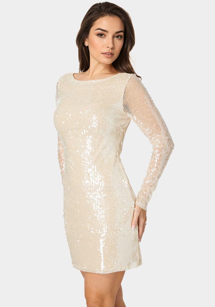 Bebe Cowl Back Sequin Mini Dress