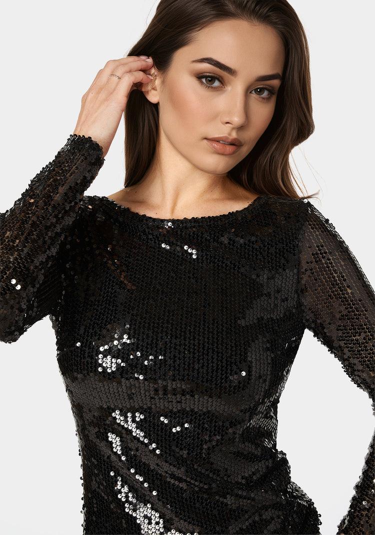 Bebe Cowl Back Sequin Mini Dress