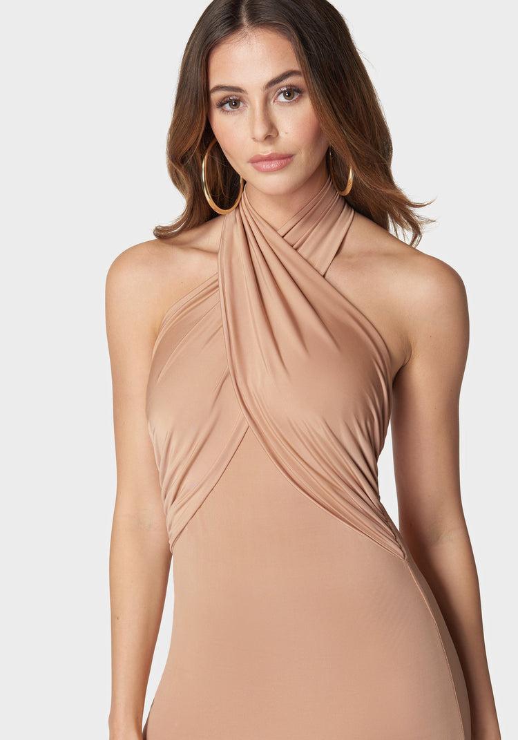 Bebe Cross Front Halter Neck Mini Dress