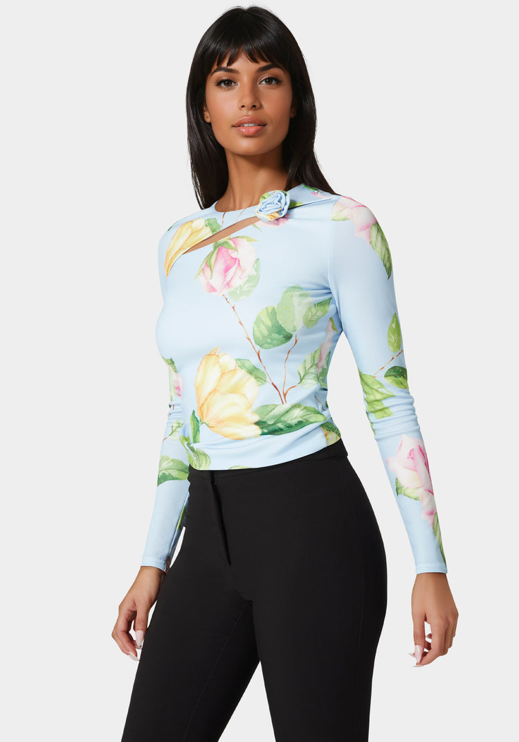 Bebe Cut Out Flower Long Sleeve Top