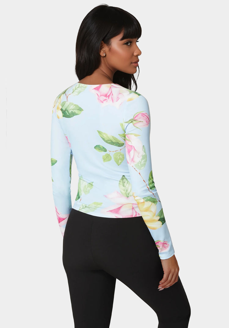 Bebe Cut Out Flower Long Sleeve Top