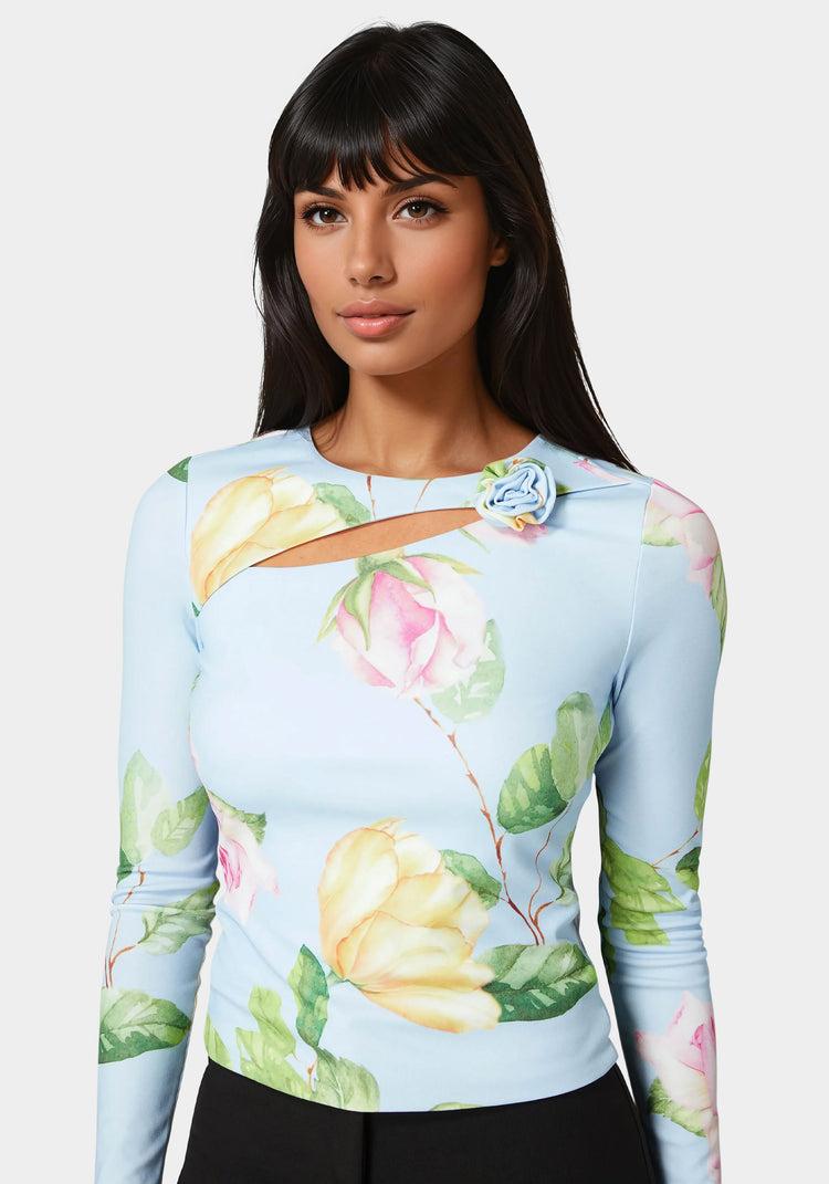 Bebe Cut Out Flower Long Sleeve Top