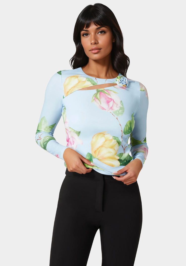 bebe Cut Out Flower Long Sleeve Top