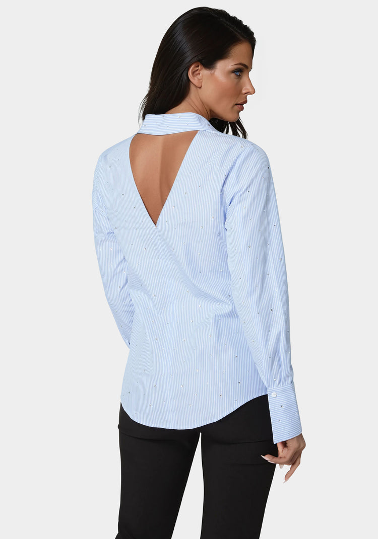Bebe Cut Out Rhinestone Poplin Blouse