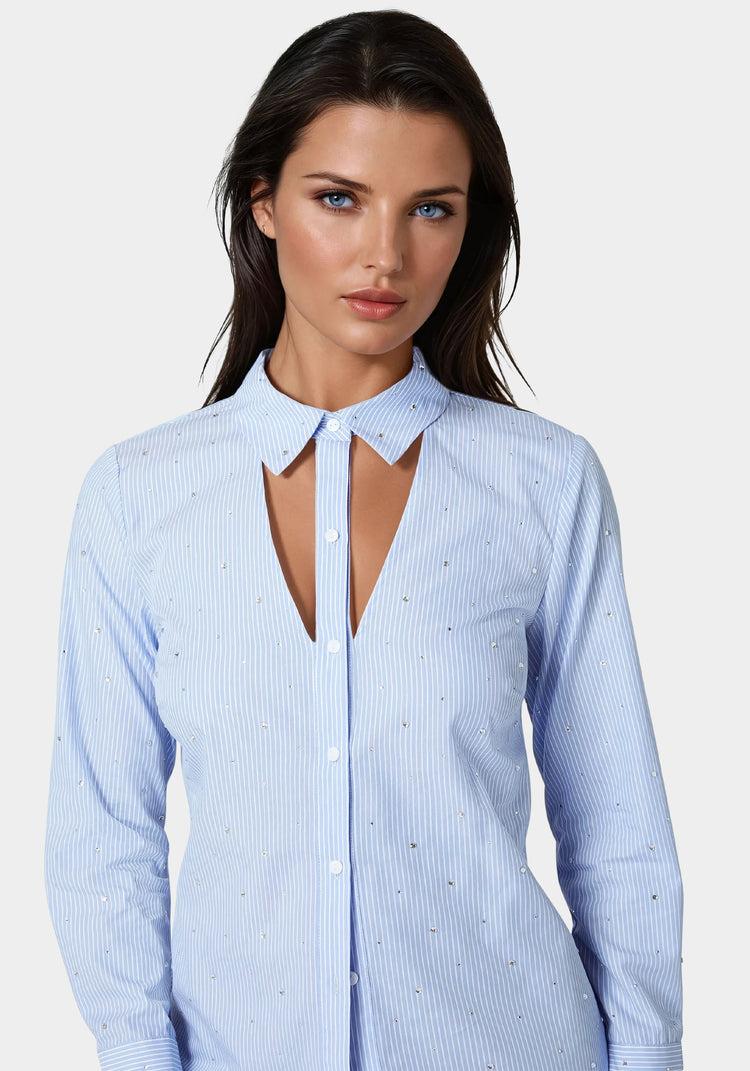 Bebe Cut Out Rhinestone Poplin Blouse