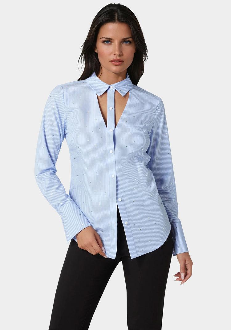 bebe Cut out Rhinestone Poplin Blouse