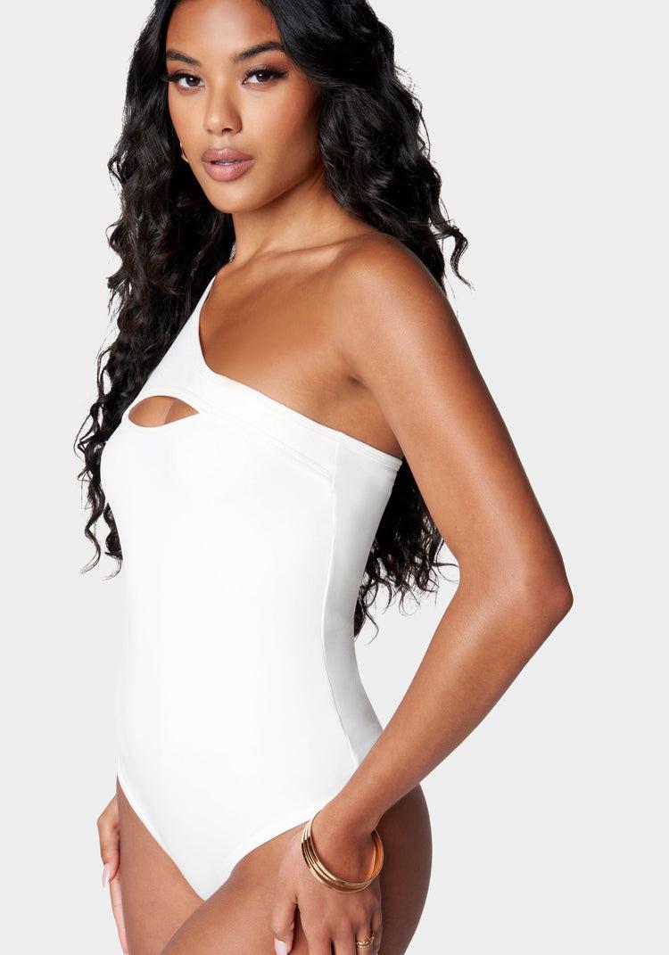 Bebe Cutout Asymmetric One Shoulder Bodysuit