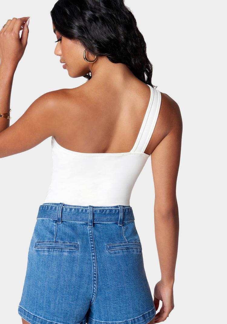 Bebe Cutout Asymmetric One Shoulder Bodysuit