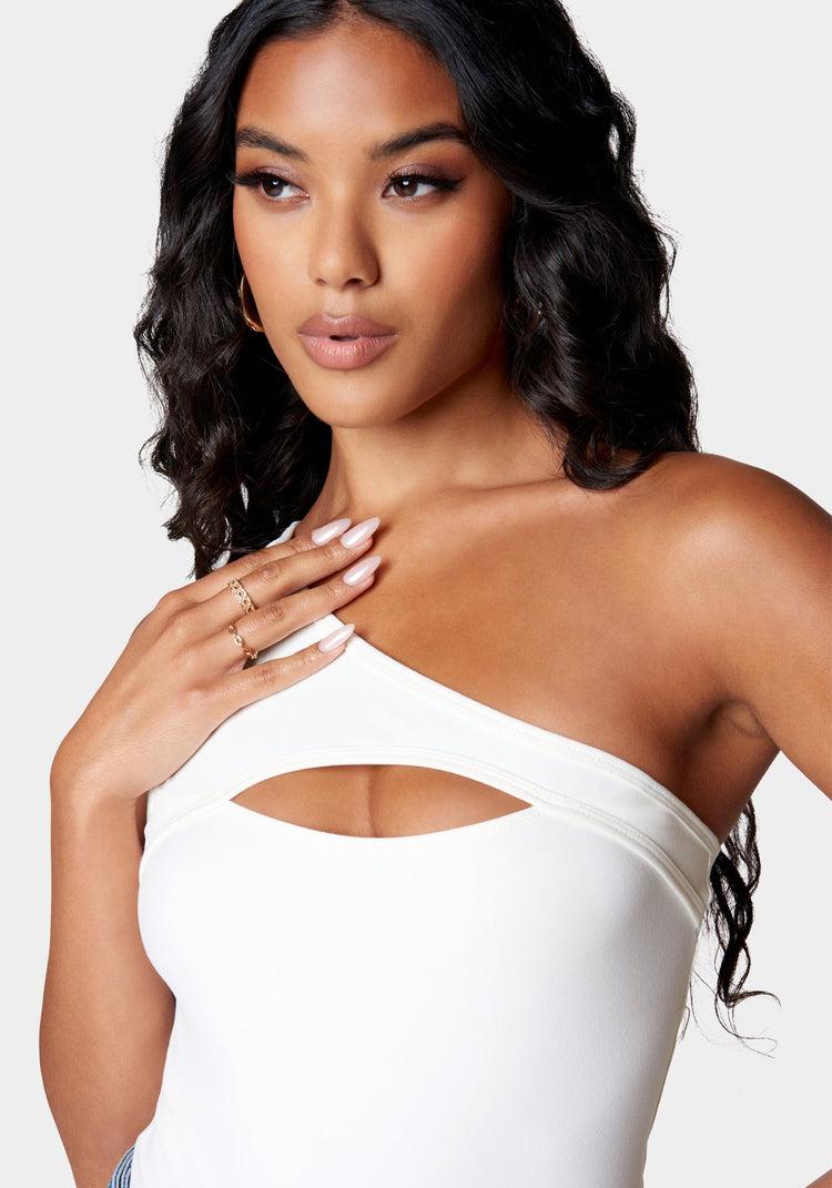 Bebe Cutout Asymmetric One Shoulder Bodysuit