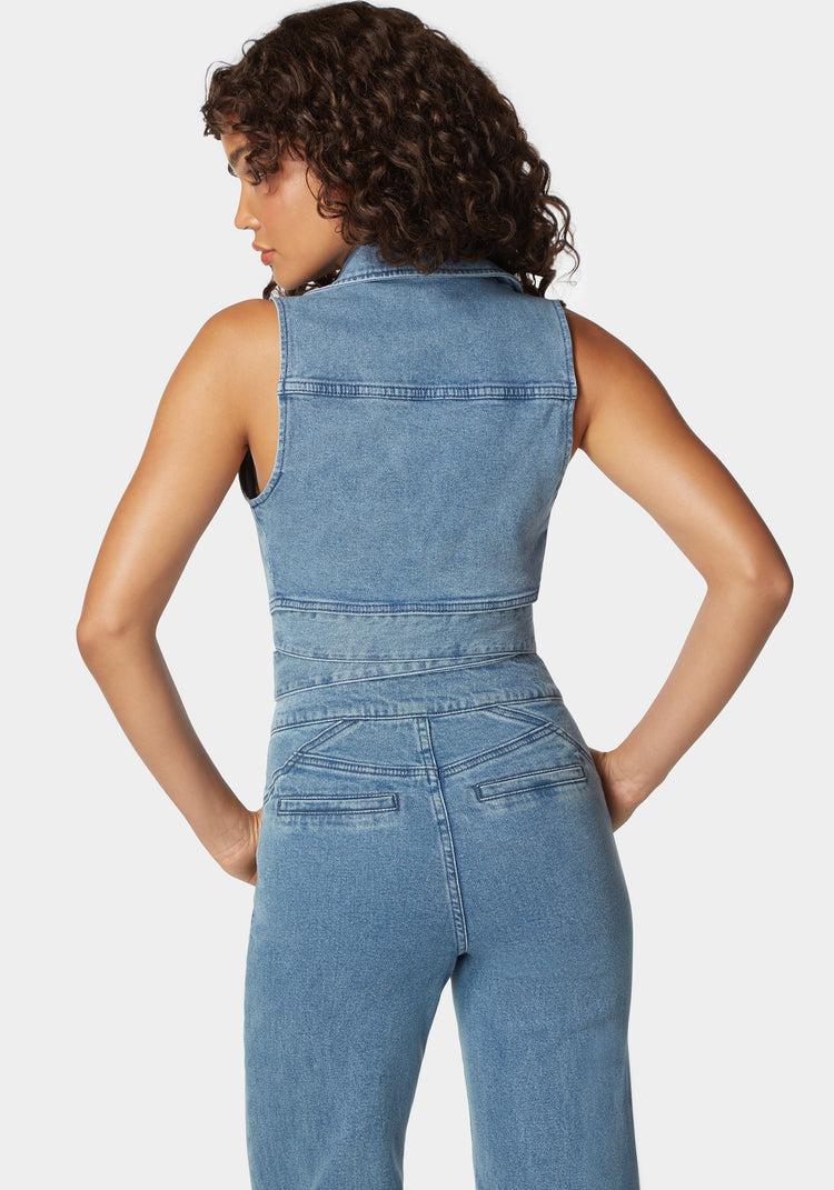 Bebe D Ring Belt Denim Wrap Top