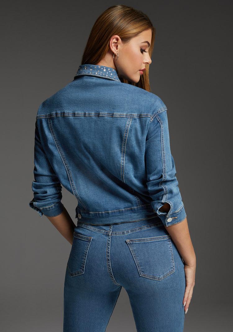 Bebe Bebe Denim Jacket Embellished With Crystals By Swarovski