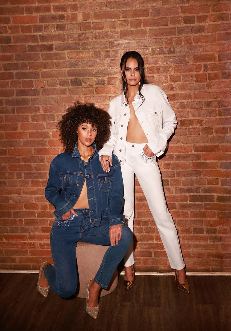 Bebe Bebe Denim Jacket Embellished With Crystals By Swarovski