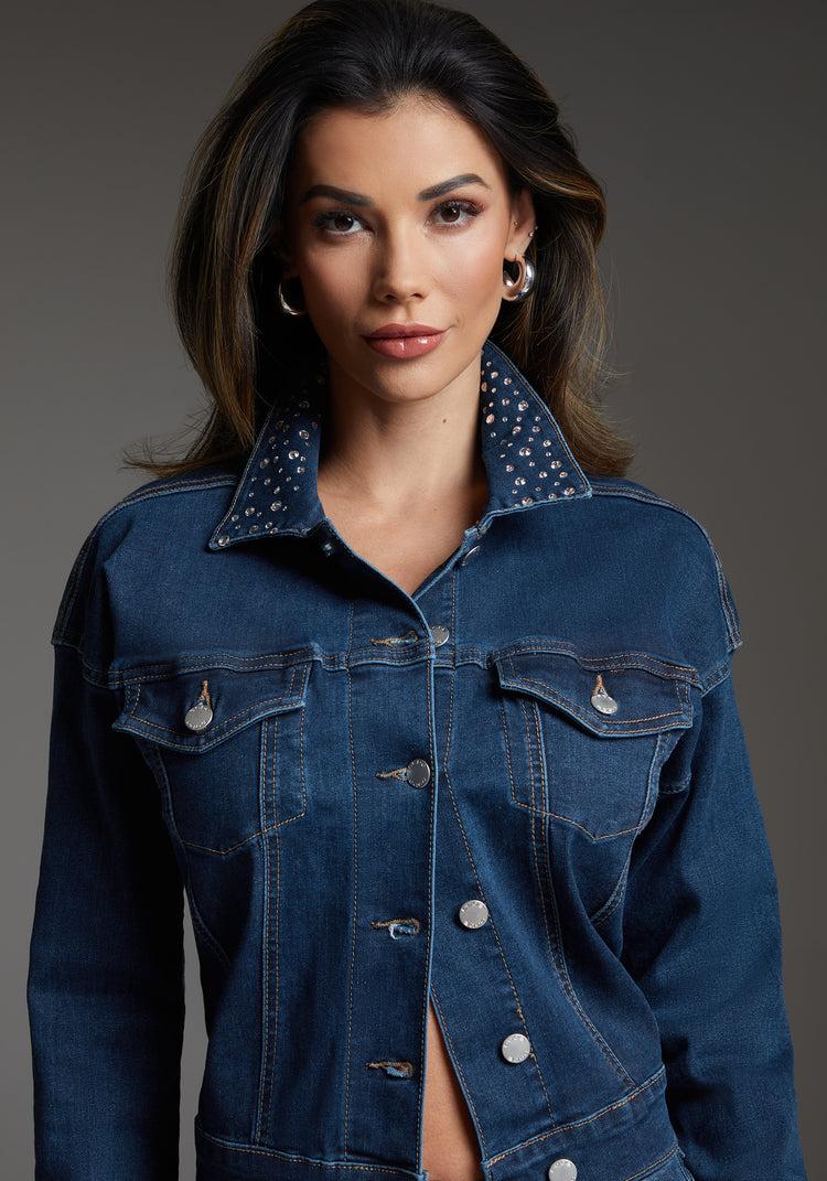 Bebe Bebe Denim Jacket Embellished With Crystals By Swarovski