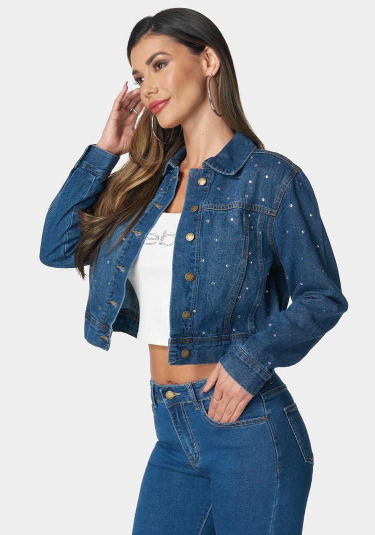 Bebe Denim Jacket With Rhinestones