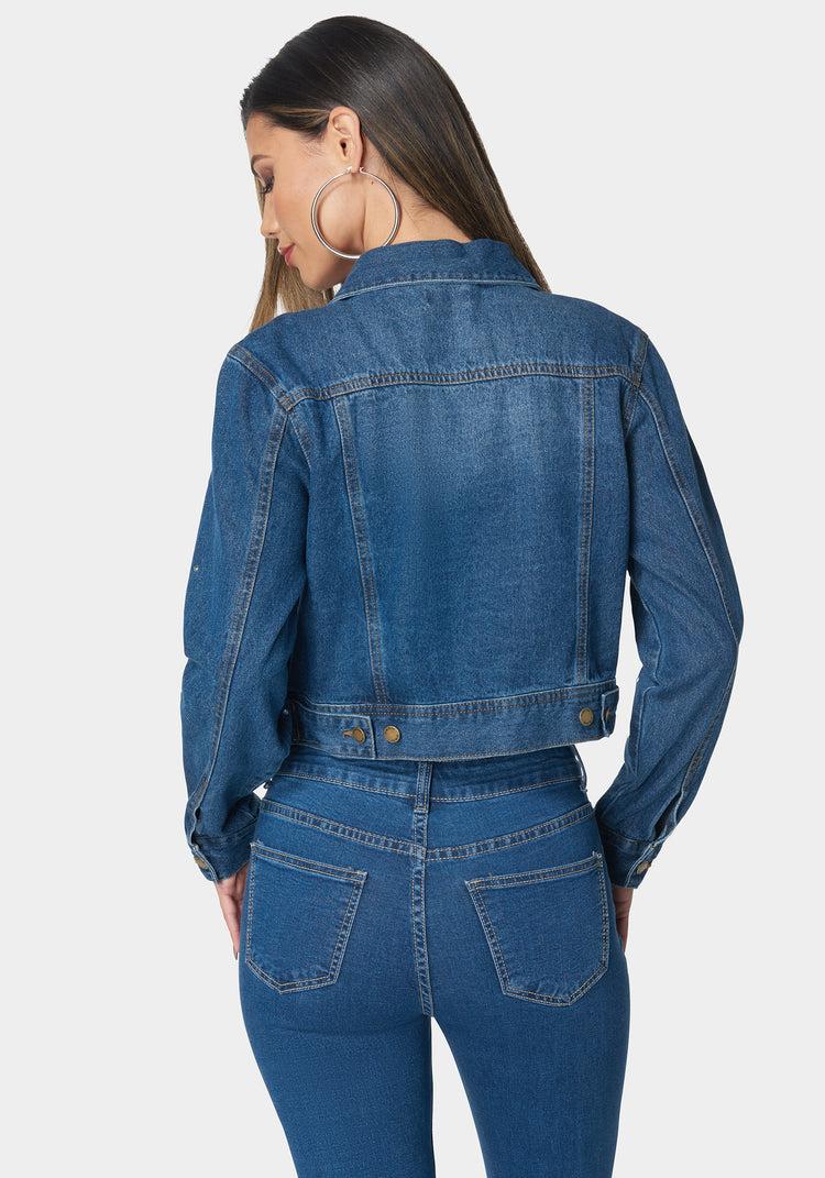 Bebe Denim Jacket With Rhinestones