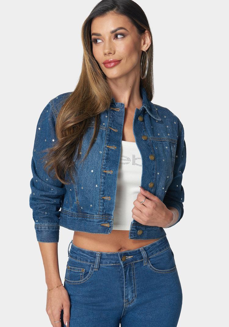 bebe Denim Jacket With Rhinestones