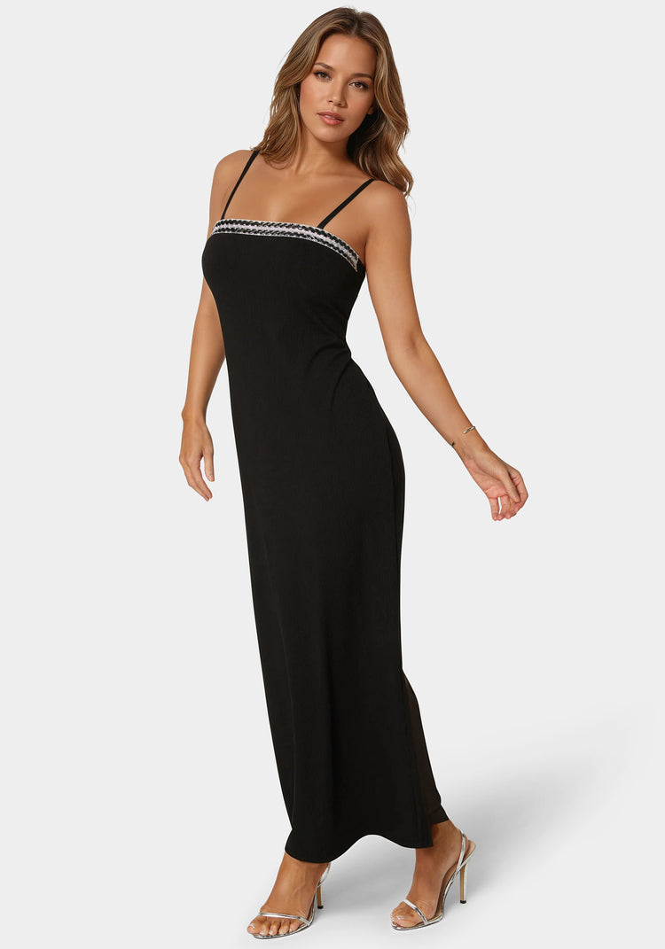 Bebe Diamond Trim Rib Maxi Dress