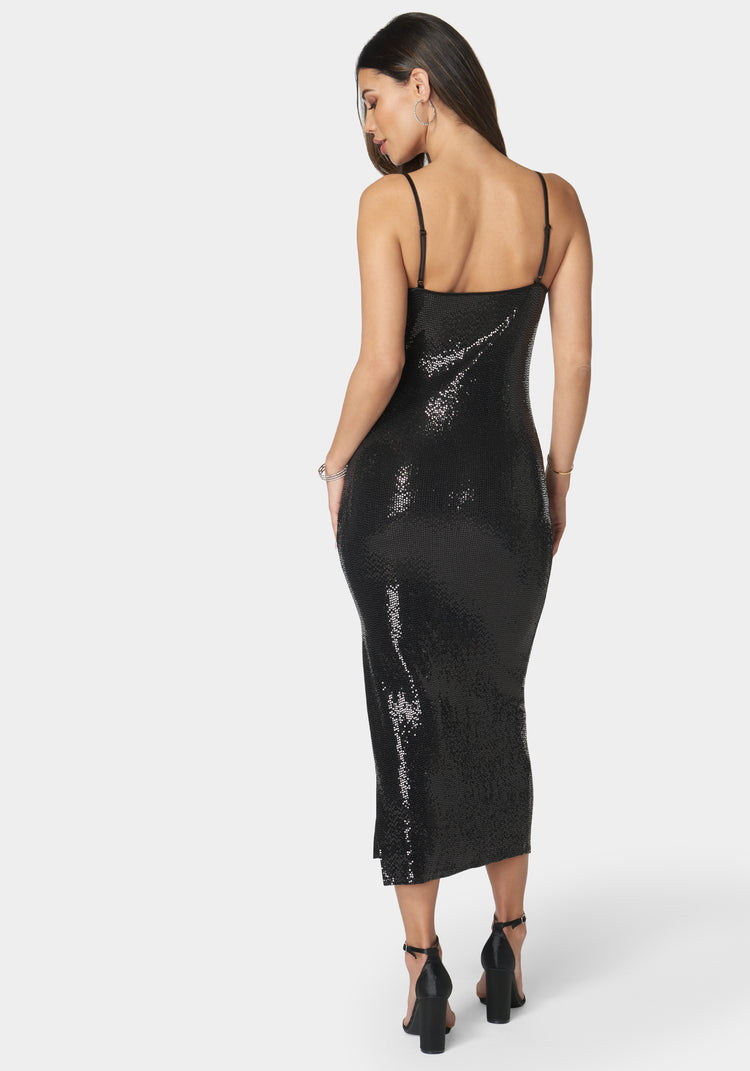 Bebe Disco Dot Maxi V Neck Gown