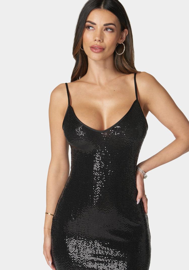 Bebe Disco Dot Maxi V Neck Gown