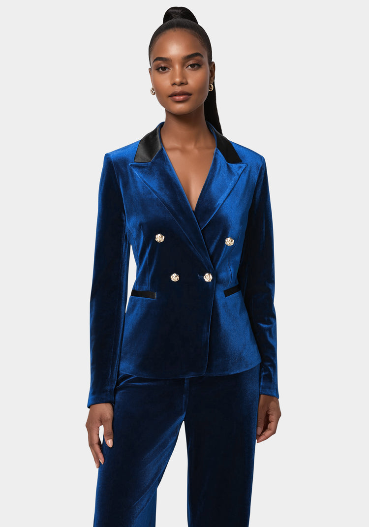 Bebe Double Breast Combo Satin Velour Blazer