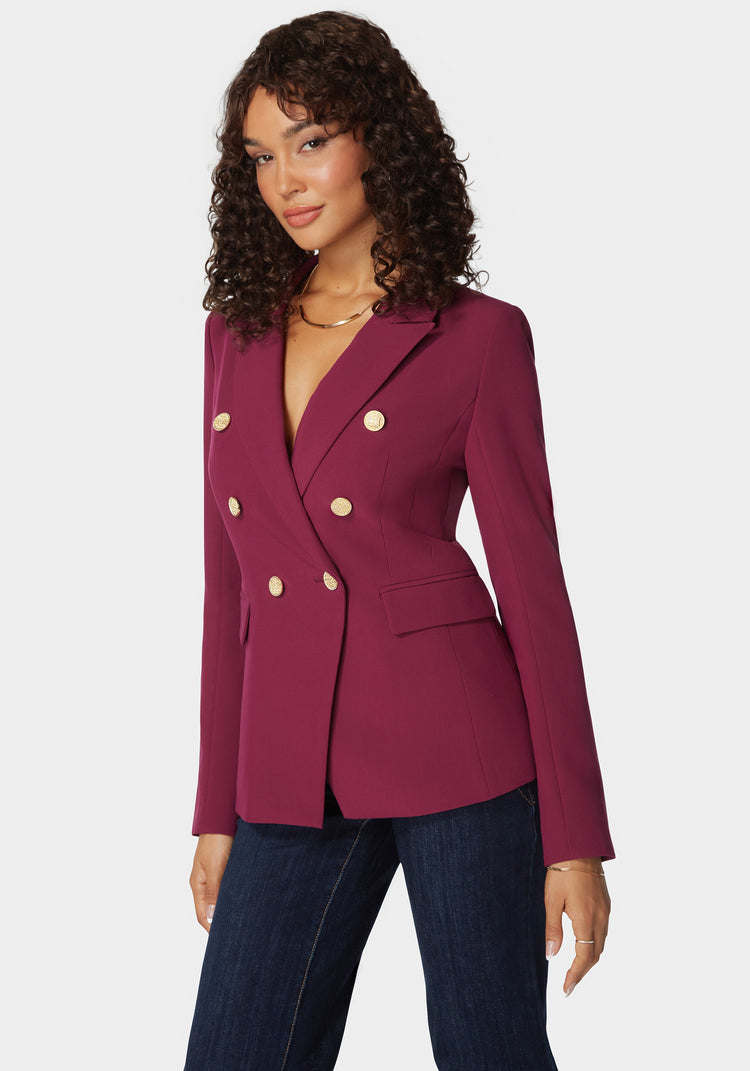 Bebe Double Breast Tailored Woven Twill Blazer