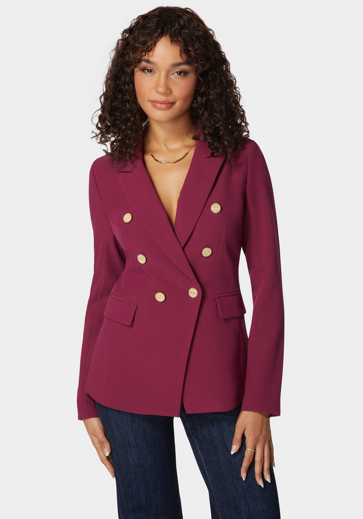 bebe Double Breast Tailored Woven Twill Blazer