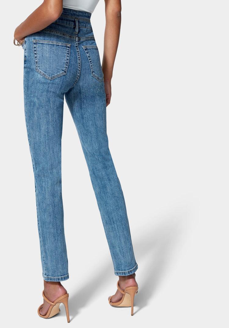 Bebe Double Tab Waist Slim Leg Jean