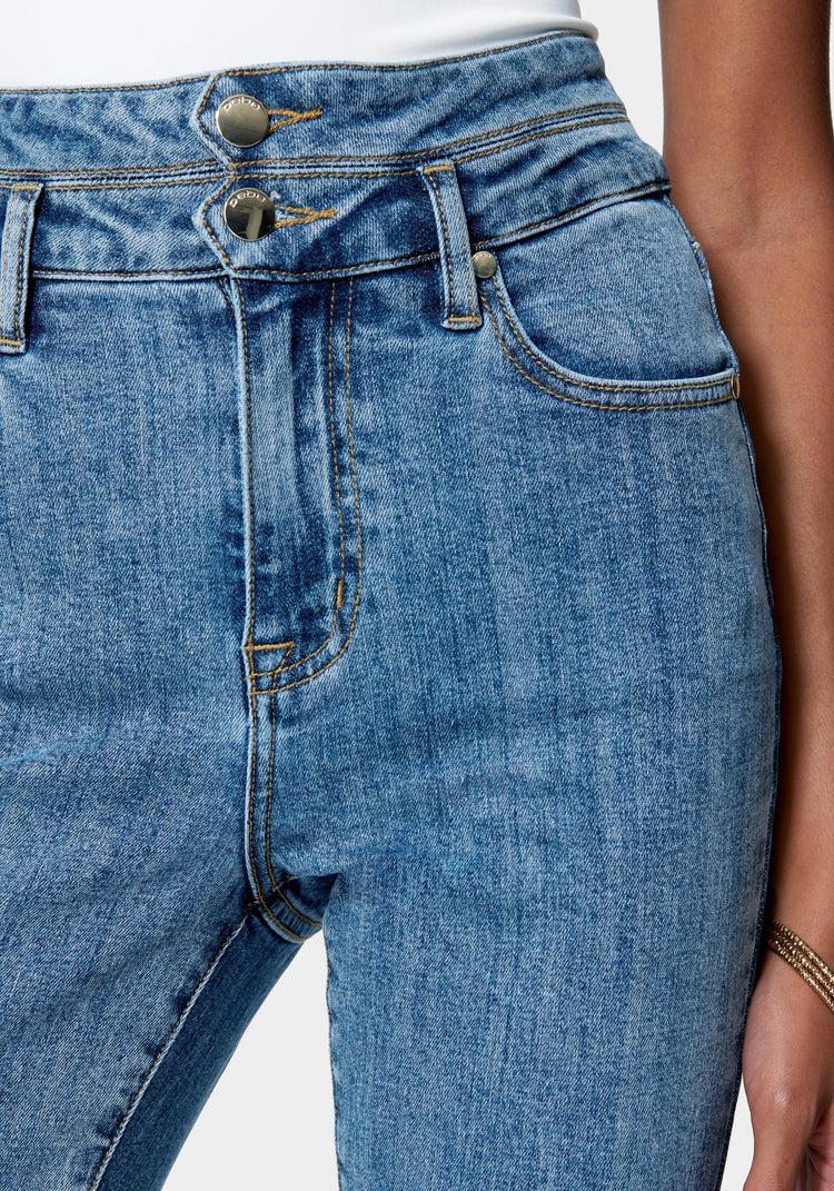 Bebe Double Tab Waist Slim Leg Jean