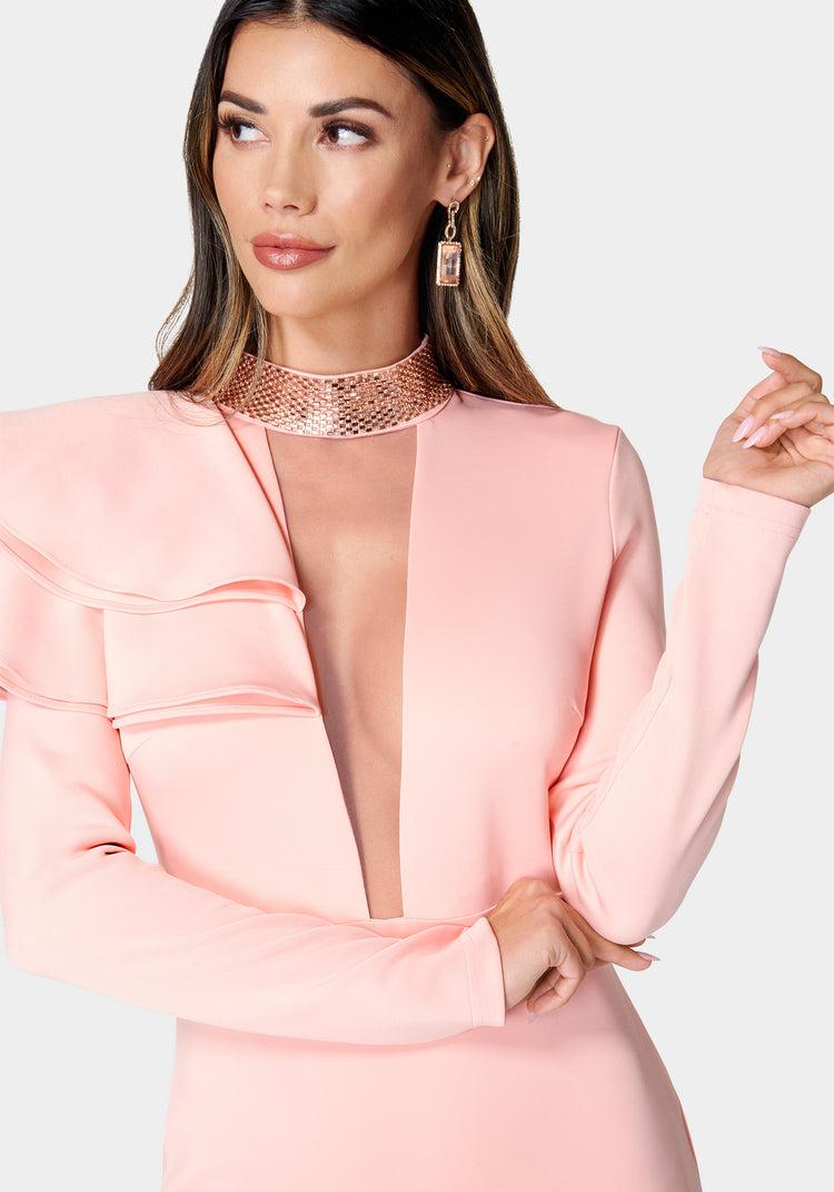 Bebe Dramatic Ruffle Plunge Dress