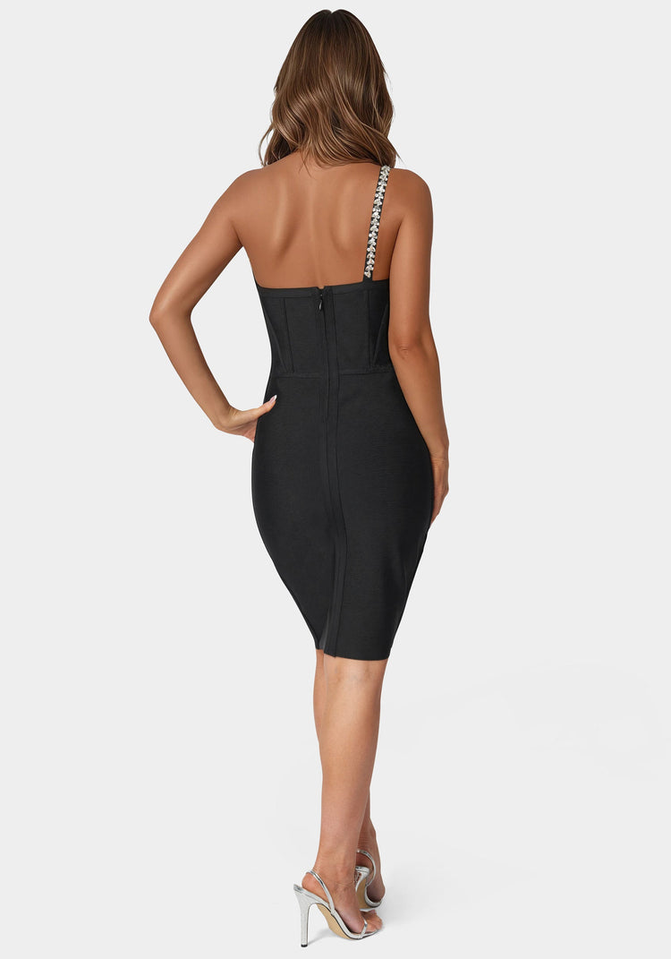 Bebe Embellished Crystal Corset Bandage Dress